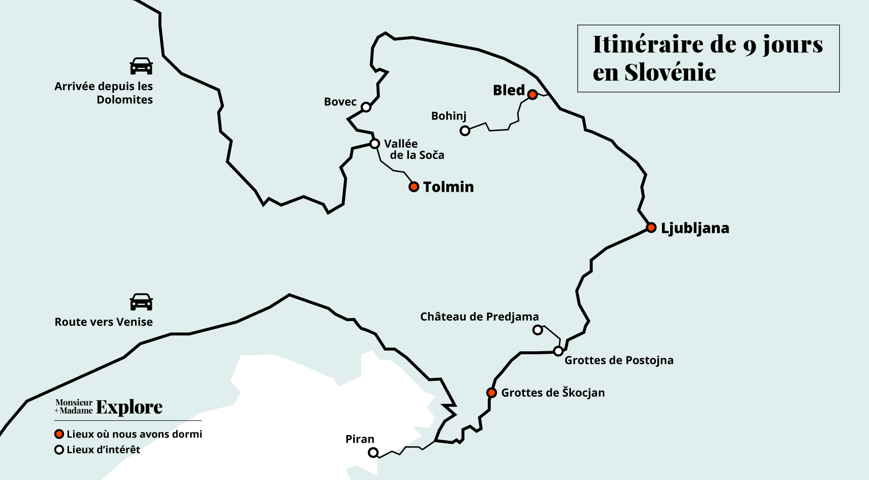 Carte et itinéraire en Slovénie / Map and itinerary in Slovenia