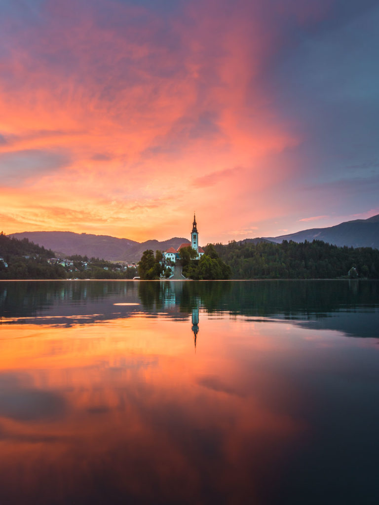 Coucher de soleil, Lac Bled, Slovénie / Sunset, Lake Bled, Slovenia