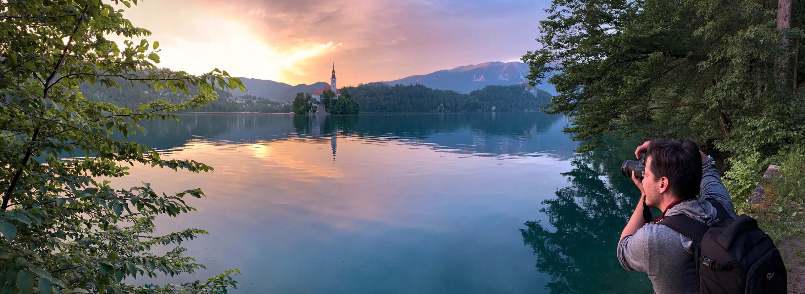 Coucher de soleil, Lac de Bled, Slovénie / Sunset, Lake Bled, Slovenia