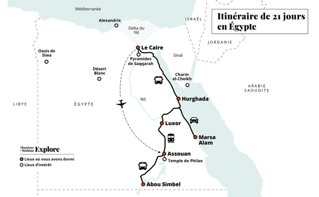 Carte itinéraire en Égypte / Itinerary in Egypt Map