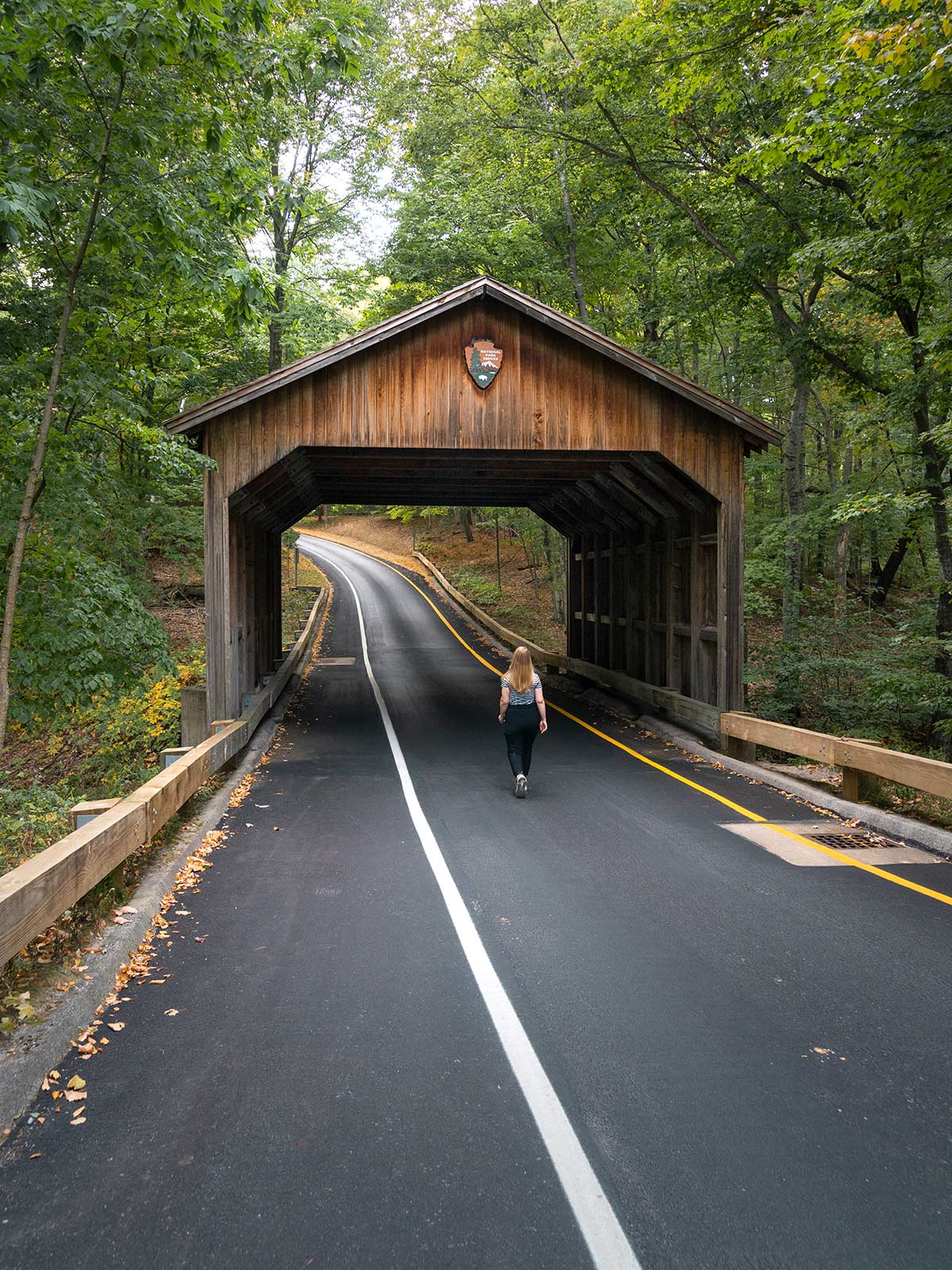 Pont couvert, Route panoramique Pierce Stocking, Sleeping Bear Dunes, Michigan, États-Unis / Covered Bridge, Pierce Stocking Scenic Drive, Sleeping Bear Dunes, Michigan, USA