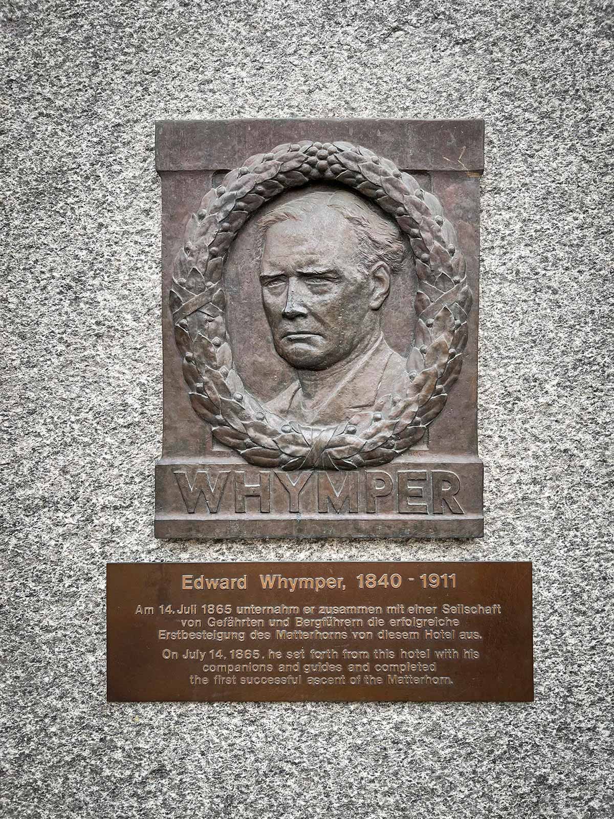 Plaque de Edward Whymper, Zermatt, Suisse / Edward Whymper Memorial, Zermatt, Switzerland